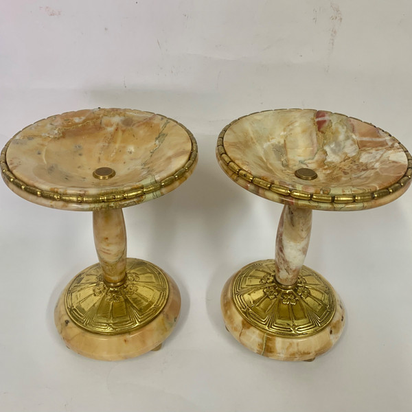 Pair of marble and gilt bronze cassolettes
