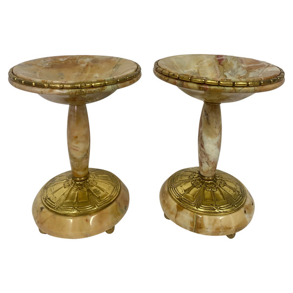 Pair of marble and gilt bronze cassolettes