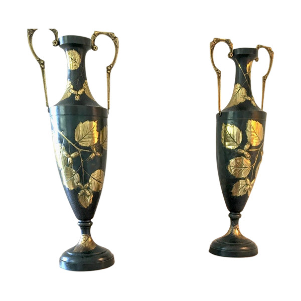 Pair of Large Vases in the shape of an amphora, from the Art Nouveau period.