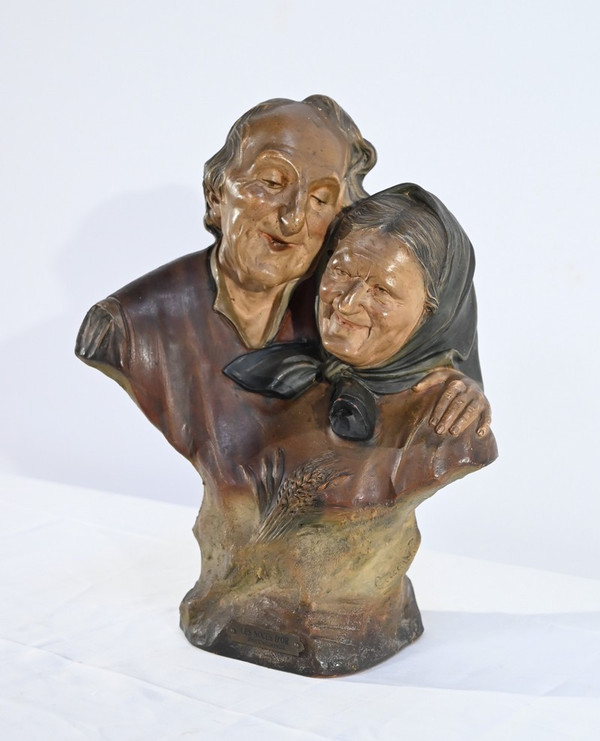 Scultura in terracotta "Le nozze d'oro", firmata E.Ceccarelli - Fine XIX secolo