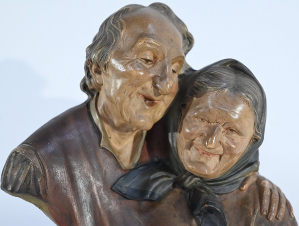 Scultura in terracotta "Le nozze d'oro", firmata E.Ceccarelli - Fine XIX secolo