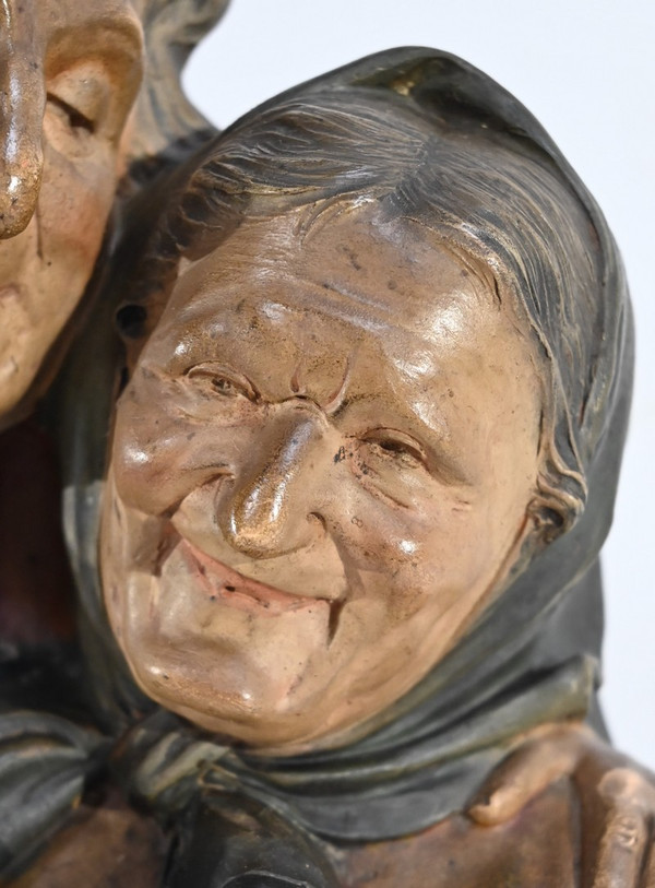 Scultura in terracotta "Le nozze d'oro", firmata E.Ceccarelli - Fine XIX secolo