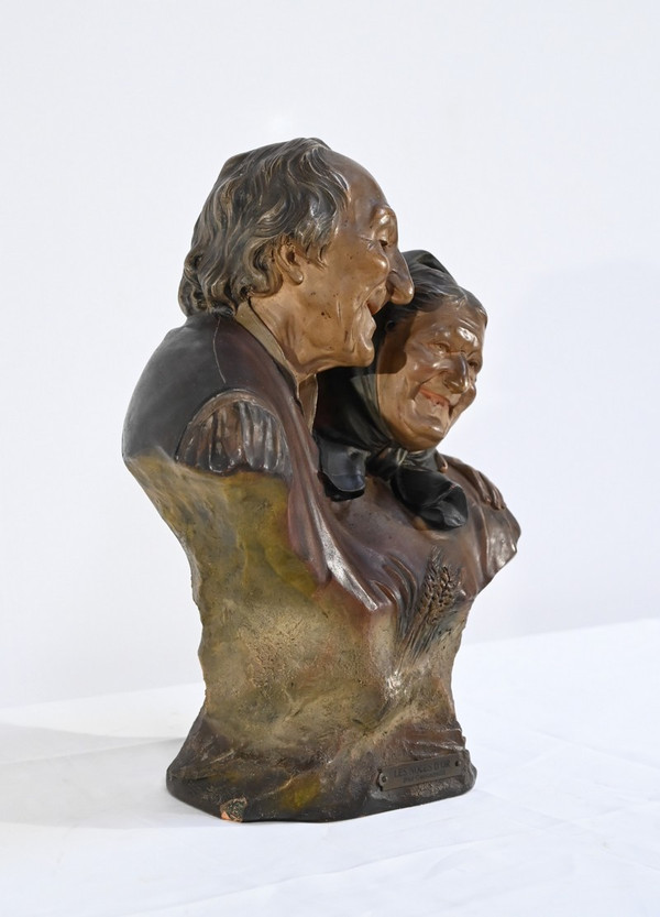 Scultura in terracotta "Le nozze d'oro", firmata E.Ceccarelli - Fine XIX secolo