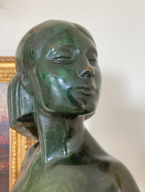 Frauenskulptur Aus Bronze, Signiert Von Marcel Rau (Belgien)