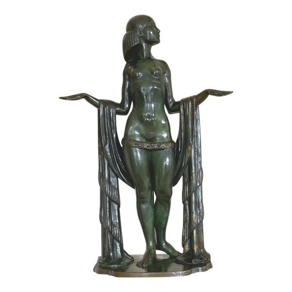 Frauenskulptur Aus Bronze, Signiert Von Marcel Rau (Belgien)