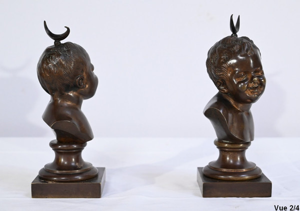 Coppia di Bronzi "Laughing Jean, Crying Jean", secondo J-A.Houdon - Fine XIX secolo