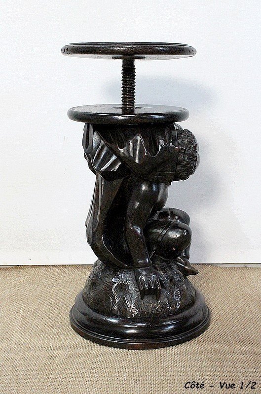 Blackened Patinated Wood Piano Stool - Nineteenth