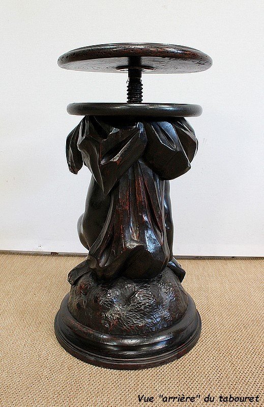 Blackened Patinated Wood Piano Stool - Nineteenth