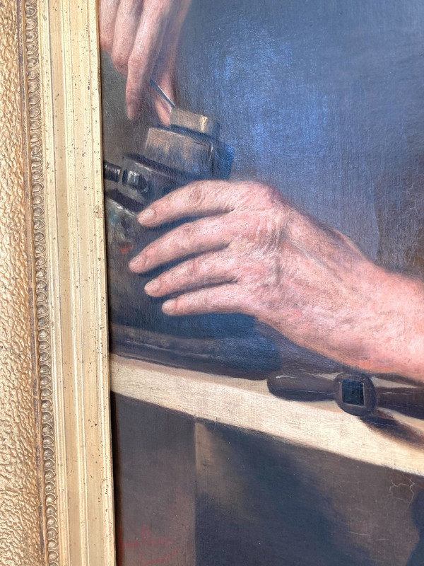 Öl auf Leinwand, L'Artisan signiert von Frans Dauge, 19.