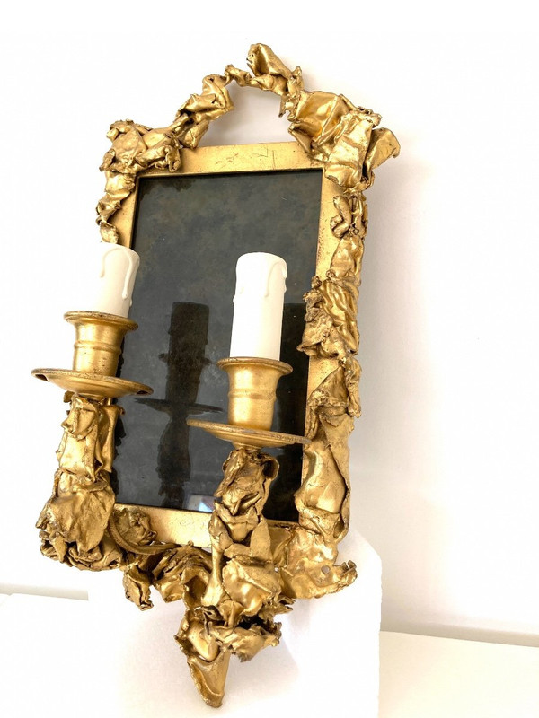 Pair of Wall Sconces, in Golden Brass - Creation of the 1970s