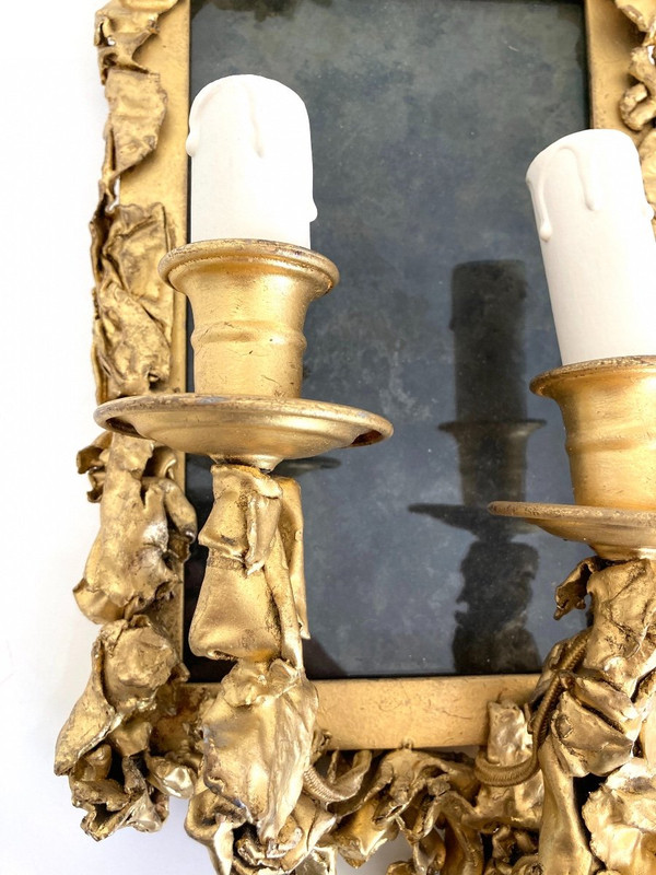 Pair of Wall Sconces, in Golden Brass - Creation of the 1970s