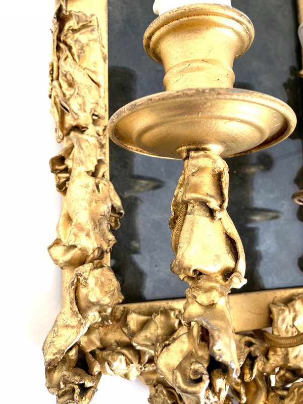 Pair of Wall Sconces, in Golden Brass - Creation of the 1970s