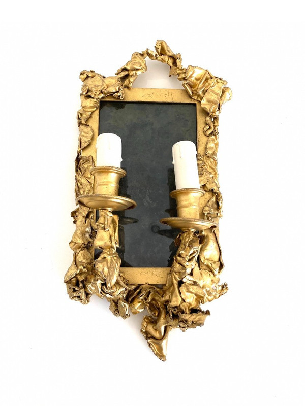 Pair of Wall Sconces, in Golden Brass - Creation of the 1970s
