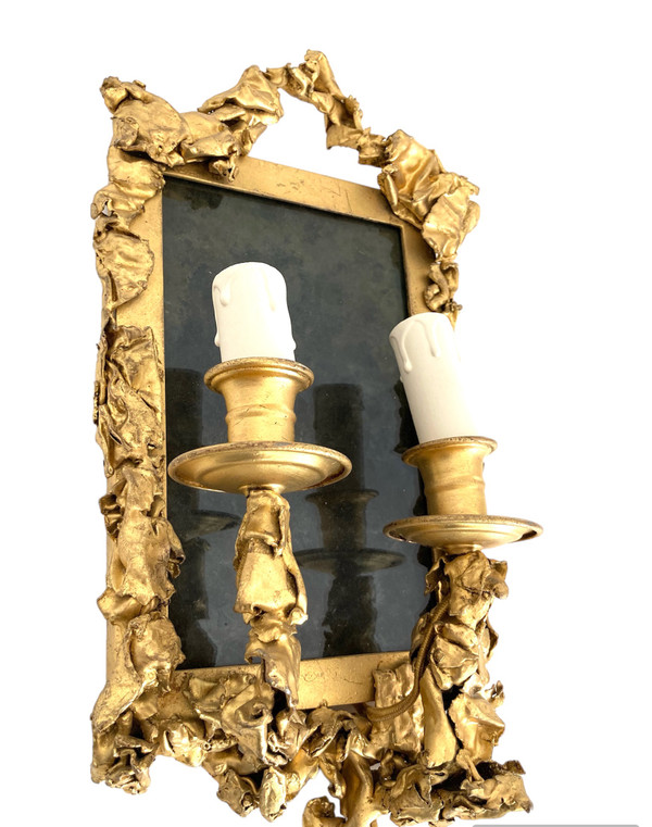 Pair of Wall Sconces, in Golden Brass - Creation of the 1970s
