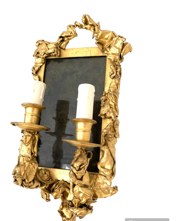 Pair of Wall Sconces, in Golden Brass - Creation of the 1970s