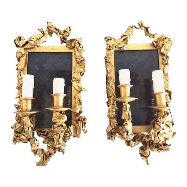 Pair of Wall Sconces, in Golden Brass - Creation of the 1970s