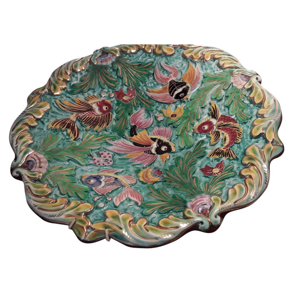Grande piatto di terracotta Monaco Cerdazur con decoro di pesce