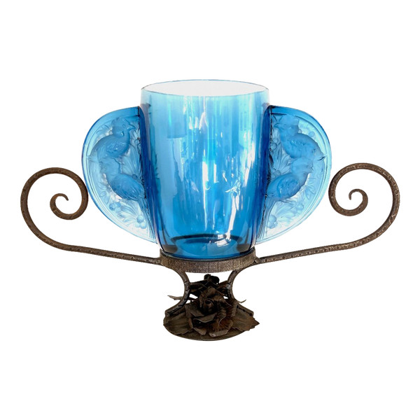 Vase aus gepresstem Glas, von Verlys Frankreich , Art Deco 1940