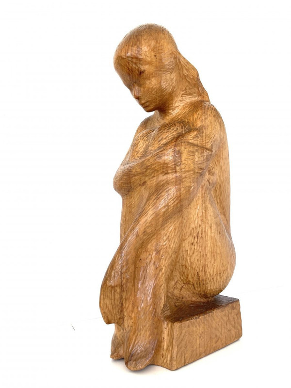 Grande Sculpture Jeune Femme 64 Cm, Bois Massif, De Michel Bonnand