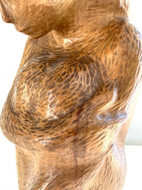 Grande Sculpture Jeune Femme 64 Cm, Bois Massif, De Michel Bonnand