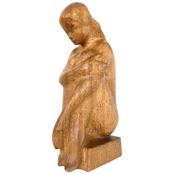 Grande Sculpture Jeune Femme 64 Cm, Bois Massif, De Michel Bonnand