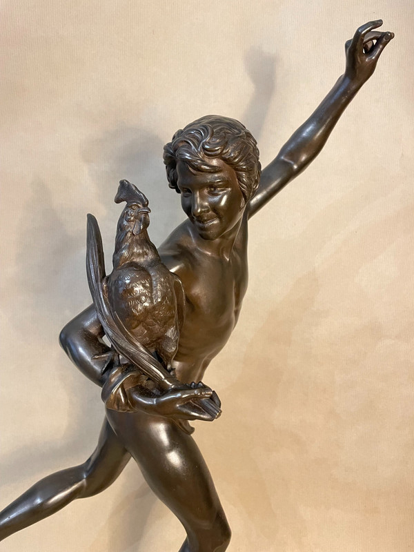 Alexandre FALGUIERE, „Der Sieger im Hahnenkampf“. Bronzeskulptur