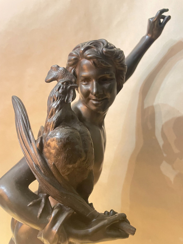  Alexandre FALGUIERE, „Der Sieger im Hahnenkampf“. Bronzeskulptur