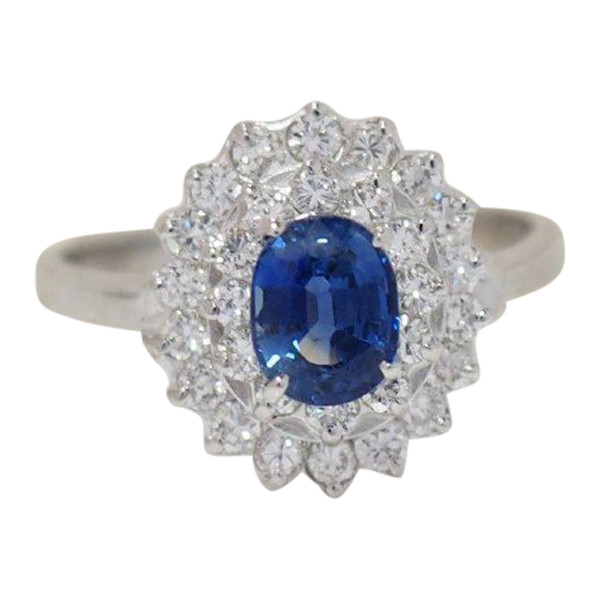 Bague Double Entourage En Or Blanc, Saphir Et Diamants