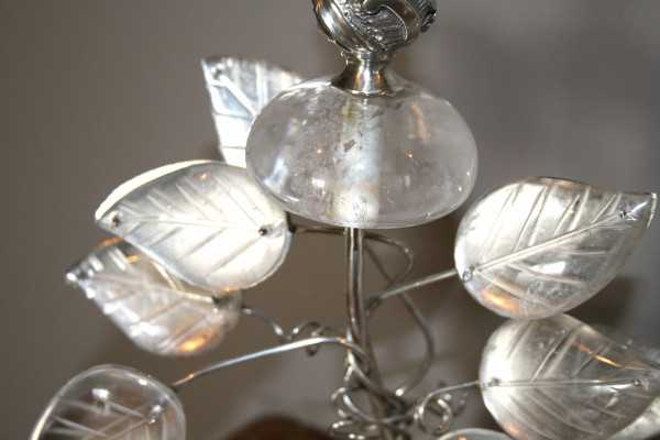 Pair of silver-plated metal and rock crystal candlesticks - Baguès style