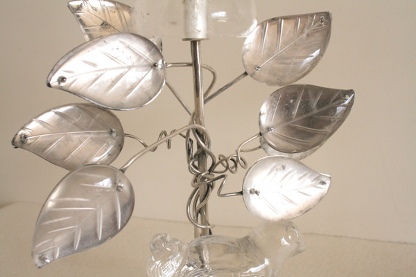 Pair of silver-plated metal and rock crystal candlesticks - Baguès style
