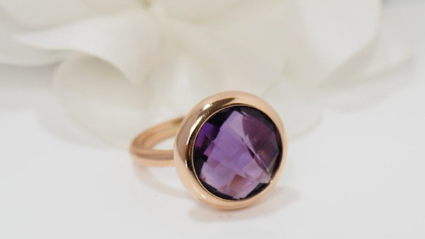 Bague En Or Rose Et Améthyste Facettée