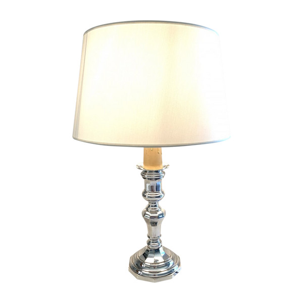 Large Candlestick Lamp, Silver Metal