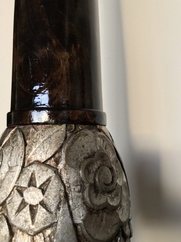 Lampada da terra in legno verniciato e argentato, 183 cm - Art Déco