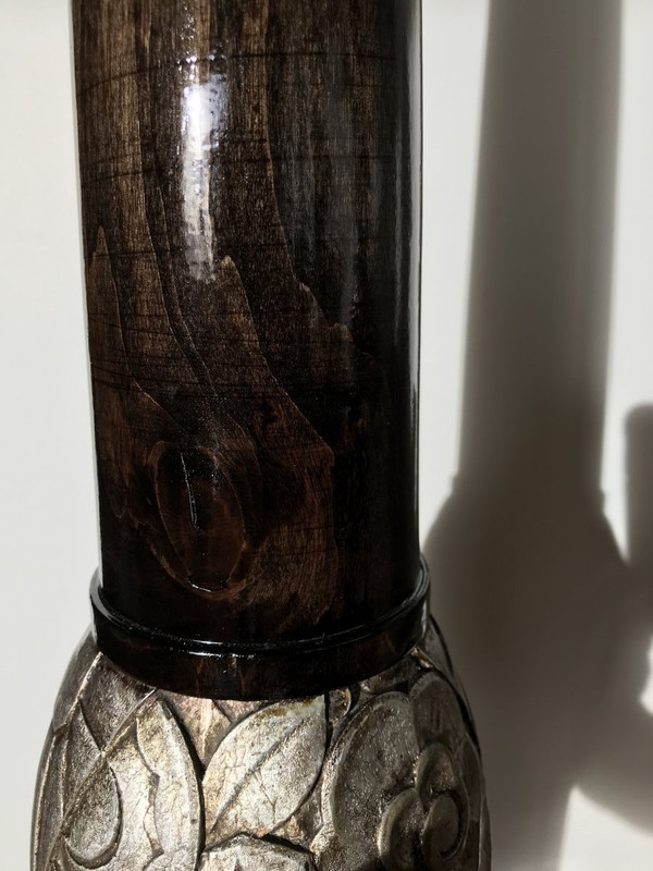 Lampada da terra in legno verniciato e argentato, 183 cm - Art Déco