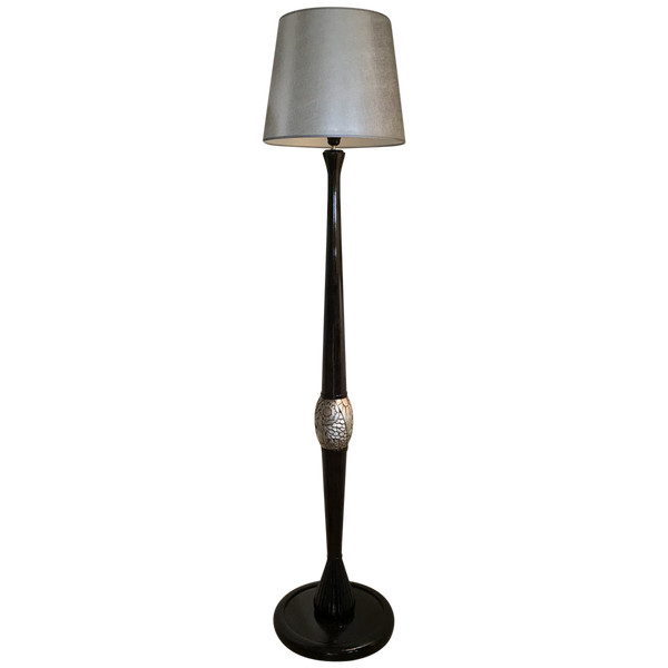Lampada da terra in legno verniciato e argentato, 183 cm - Art Déco