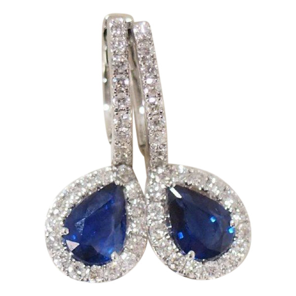 Ohrringe aus Weißgold, Ceylon-Saphir und Diamanten