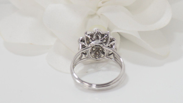 White Gold, Cultured Pearl and Diamond Flower Ring