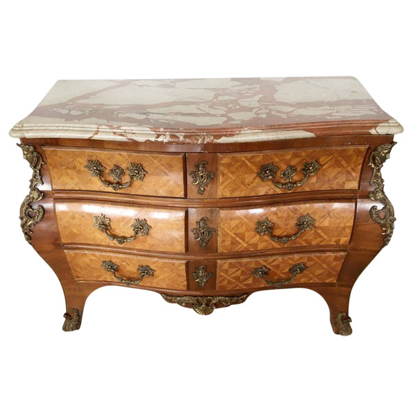 Commode  De Style Louis XIV En Marqueterie Et Bronze