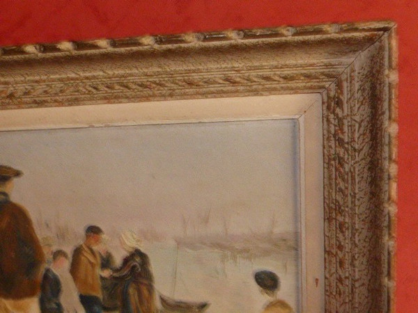 Painting oil on canvas view of port return from fishing FINISTERE (signed Fabien circa 1950)