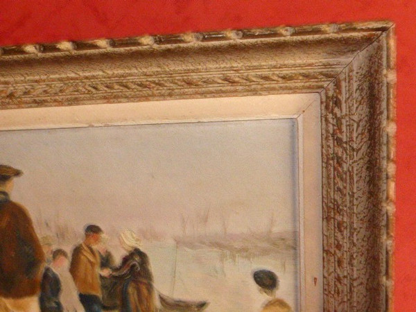 Painting oil on canvas view of port return from fishing FINISTERE (signed Fabien circa 1950)