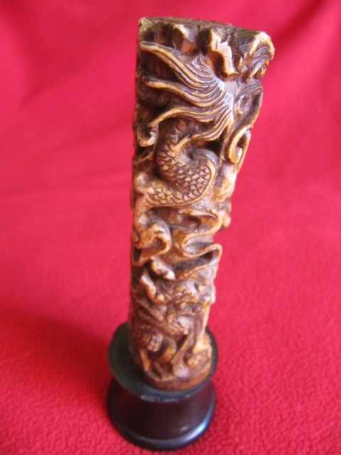 Chinese bone sculpture on blackened wooden base late 19th