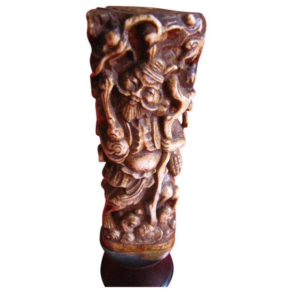 Chinese bone sculpture on blackened wooden base late 19th