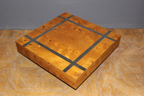 Table Basse Carré En Frêne Et Inox Vers 1970