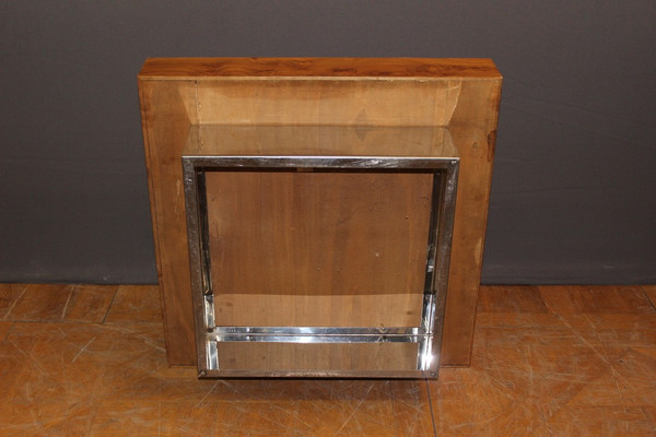 Table Basse Carré En Frêne Et Inox Vers 1970