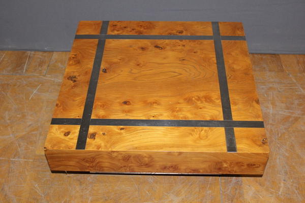 Table Basse Carré En Frêne Et Inox Vers 1970