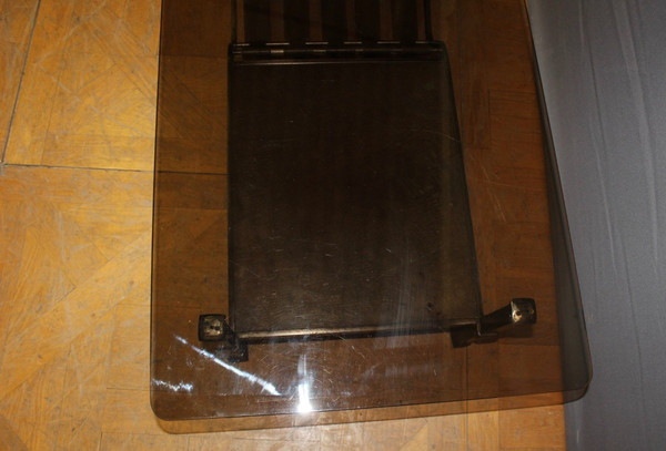 Table basse en fer forgé et cuir vers 1970
