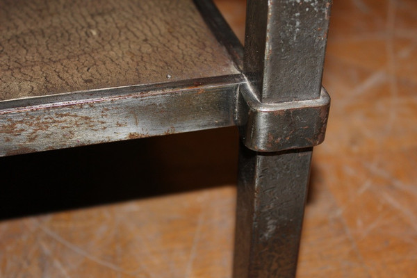 Table basse en fer forgé et cuir vers 1970