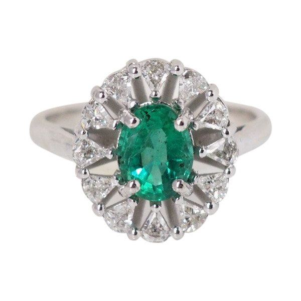 Anello Entourage In Oro Bianco, Smeraldo Ovale E Diamanti