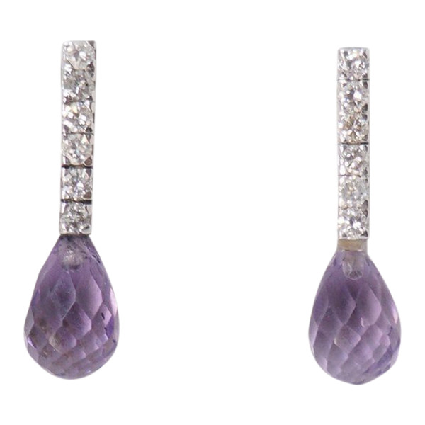 Boucles d'Oreilles En Or Blanc, Améthystes Et Diamants