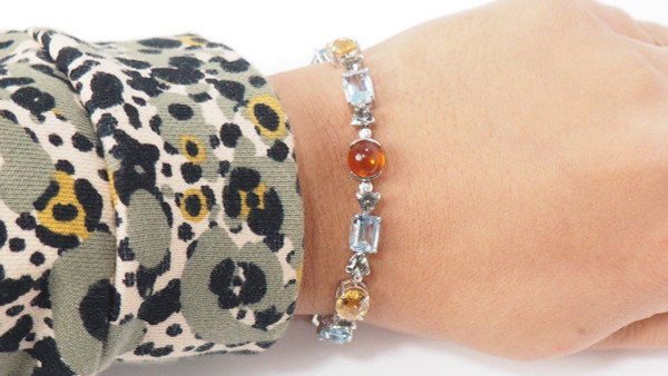 Bracelet En Or Blanc, Citrines Topazes Tourmalines Et Diamants